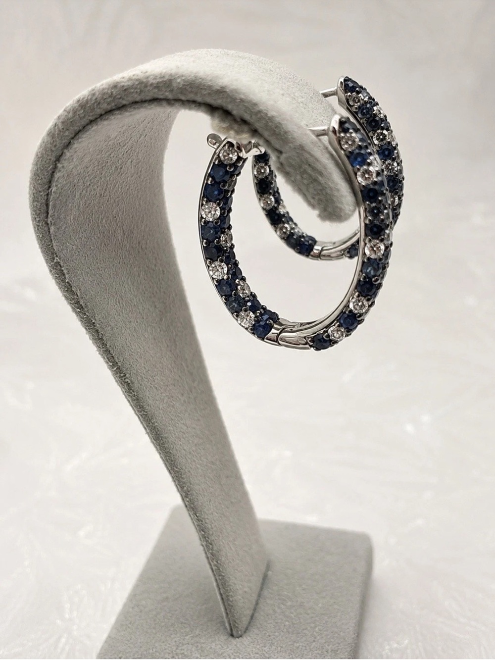 Effy 925 Sterling Silver Blue Sapphire Hoop Earrings/Gift/NEW
